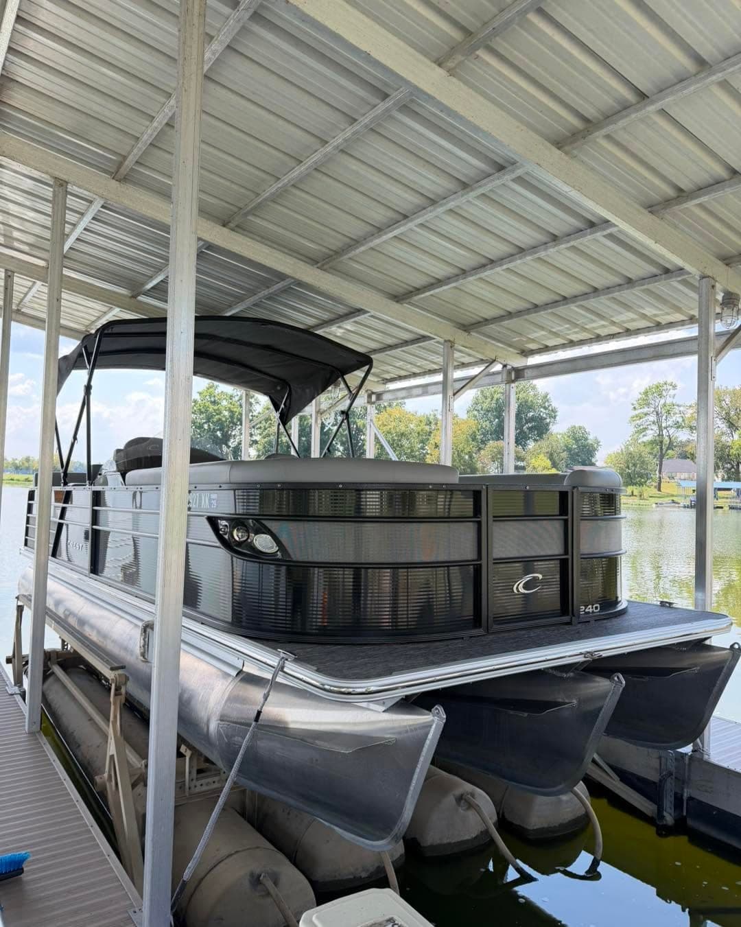 Pontoon on a lift after a boat detail