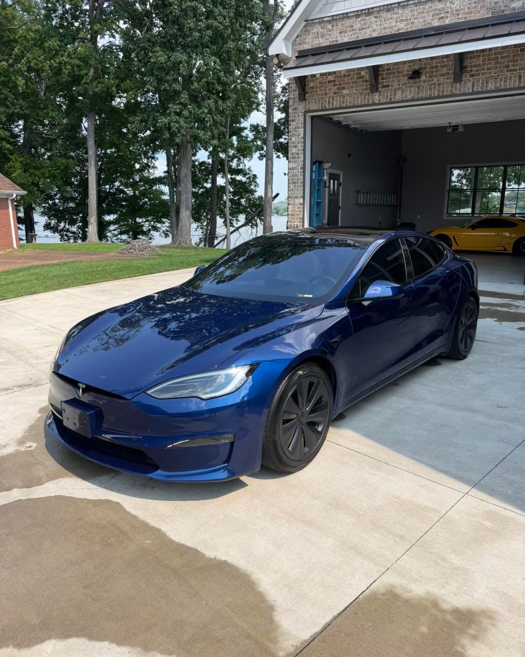 Blue Tesla Model S after an exterior detail